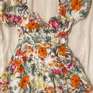 Floral Print Dress with Orange and Pink Accents